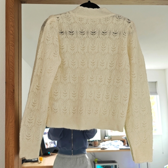 Veronica Beard Makani Pointelle Knit Pullover Sweater Medium Ivory - Picture 4 of 6